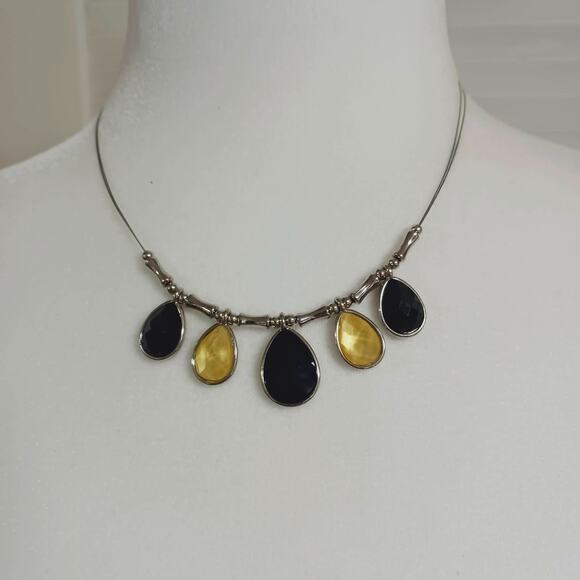 Yellow Black Stone Cabochon Glass Necklace Bead Spring Summer Fashion Jewelry - Picture 2 of 14